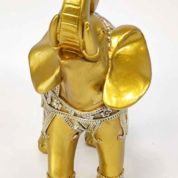 Set Of 2 Feng Shui 9”(H) Gold Color Elephants Statue With Trunk Facing Upwards - Picture 5 of 9